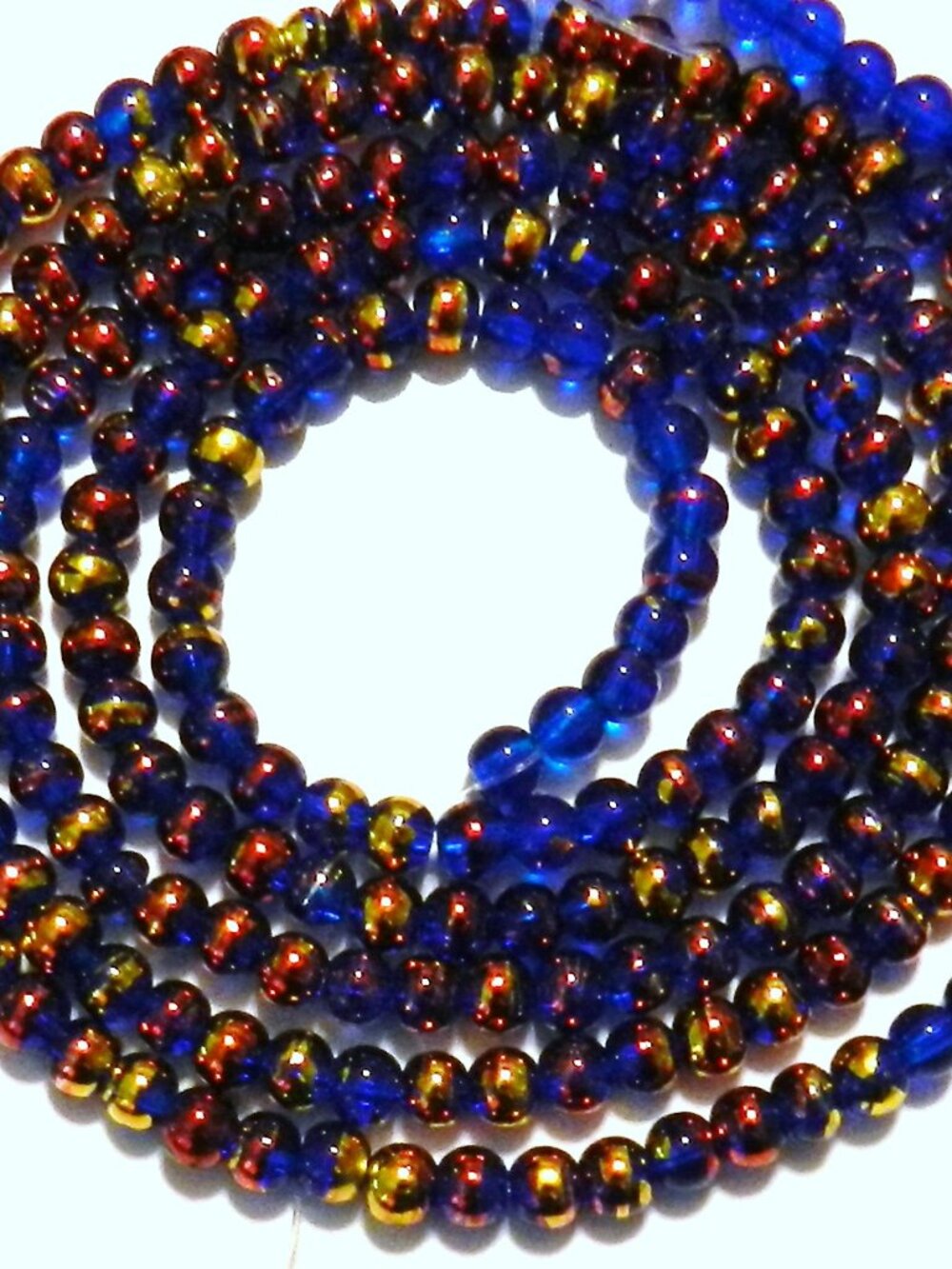 G2240 Dark Blue 4mm Round Metallic Drawbench Swirl Glass Beads 32" Strand